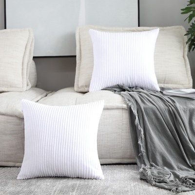 Home Brilliant White Euro Sham Set of 2 60x60 Pillow Covers Striped Corduroy Textured Velvet Europea