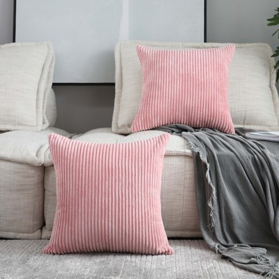 Home Brilliant 20x20 Pillow Covers Decorative Soft Velvet Corduroy Striped Square Throw Pillow Pack 