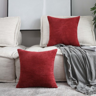 Home Brilliant Christmas Decor Soft Plush Corduroy Striped Throw Pillow Covers Set of 2 Cushion Cove