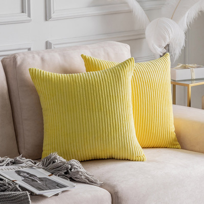Home Brilliant Fall Decor Yellow Pillow Covers Striped Velvet Corduroy 2 Pack Decorative Throw Pillo