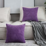 Home Brilliant Purple Decorative Pillows Solid Striped Corduroy Plush Velvet Pillow Covers for Couch
