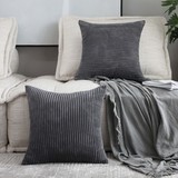 Home Brilliant Grey Pillow Covers 18 x 18 Set of 2 Soft Decorative Striped Corduroy Velvet Square Th