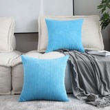 Home Brilliant Teal Throw Pillow Covers Pack of 2 Supersoft Striped Textured Velvet Corduroy Decorat