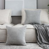 Home Brilliant Throw Pillow Covers 18 x 18 Set of 2 Striped Velvet Corduroy Gray Couch Pillow Covers