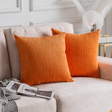 Home Brilliant Fall Pillow Covers Orange Striped Corduroy Throw Pillow Cover Set of 2 Decorative Plu