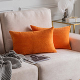 Home Brilliant Burnt Orange Pillow Covers 12x20 Pillow Cover Rectangular Striped Corduroy Plush Soft
