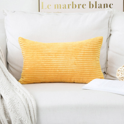 Home Brilliant 12 x 20 Pillow Covers Set of 2 Plush Striped Corduroy Velvet Rectangular Throw Pillow
