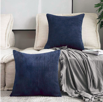 HOME BRILLIANT 2 Packs Outdoor Pillows Cover 22x22 Pillow Covers for Couch Striped Velvet Pillowcase